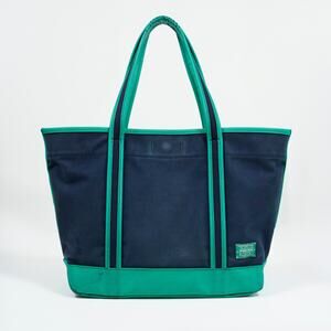 Porter Girl Boyfriend Tote Canvas Navy Green Trim Japan